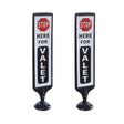 Two 44-inch spring-back valet parking sign stands with low-profile bases