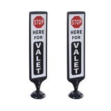 Two 44-inch spring-back valet parking sign stands with low-profile bases