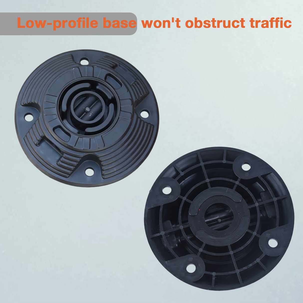 Eight-inch low-profile surface-mount base for spring-back parking sign stand
