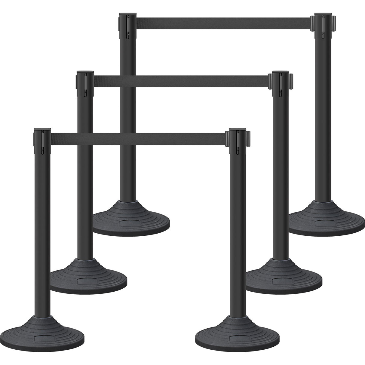 Plastic Retractable Stanchion with 10 ft Black Belt and Rubber Base