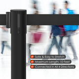 Plastic Retractable Stanchion with 10 ft Black Belt and Rubber Base