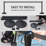 Plastic Retractable Stanchion with 10 ft Black Belt and Rubber Base