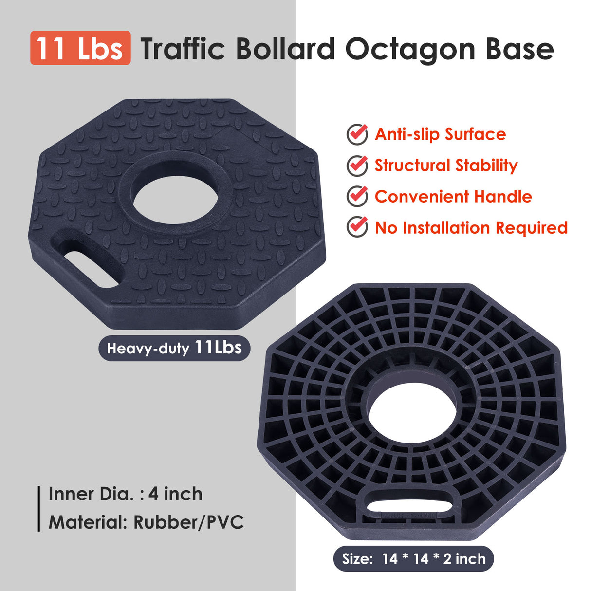 T-Top Delineator Post with Heavy Duty Rubber Base , 4+4Inch ASTM Type IV Reflective Tape