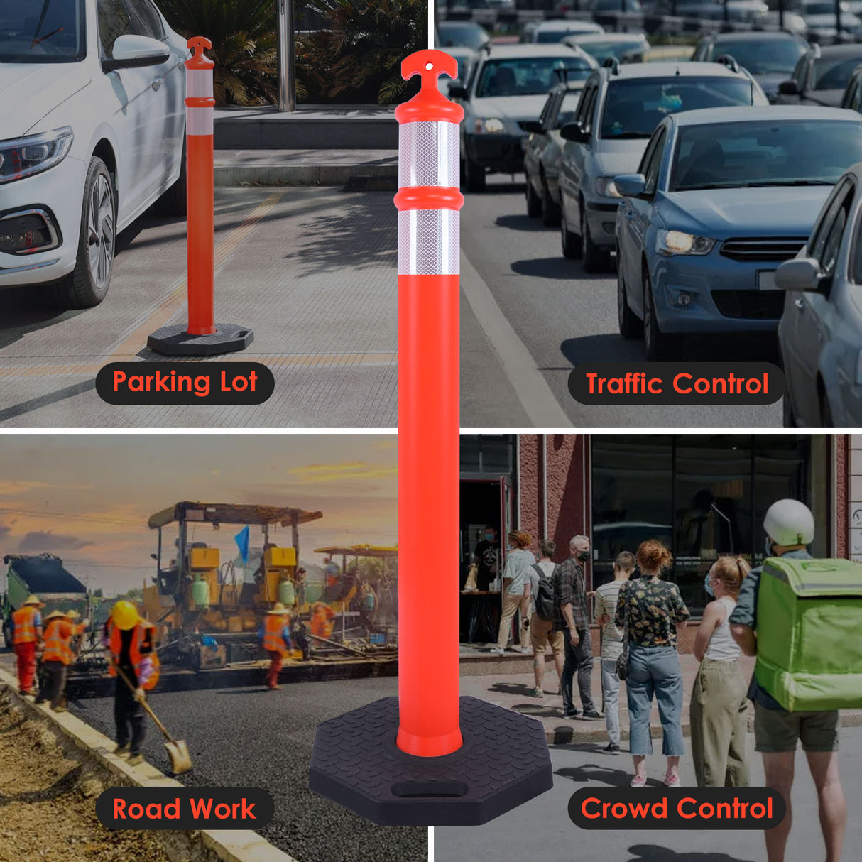 T-Top Delineator Post with Heavy Duty Rubber Base , 4+4Inch ASTM Type IV Reflective Tape