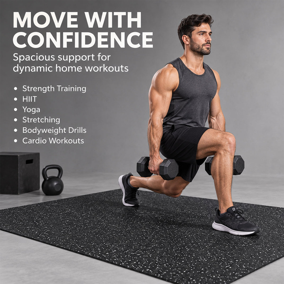 Premium Rubber Gym Flooring Mats – Eco-Friendly EPDM Fleck, Non-Slip Shock-Absorbing Floor Protection