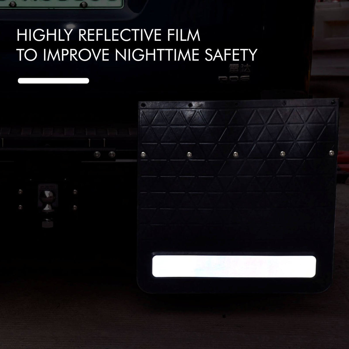 Rubber Mud Flap and Adjustable Hitch-Mounted System