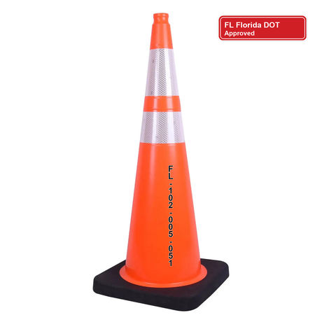 Florida DOT approved 36 inch traffic cone with FL-102-005-051 marking