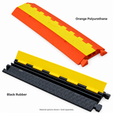 Orange polyurethane and black rubber cable protector ramps - material options sold separately