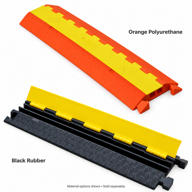 Orange polyurethane and black rubber cable protector ramps - material options sold separately