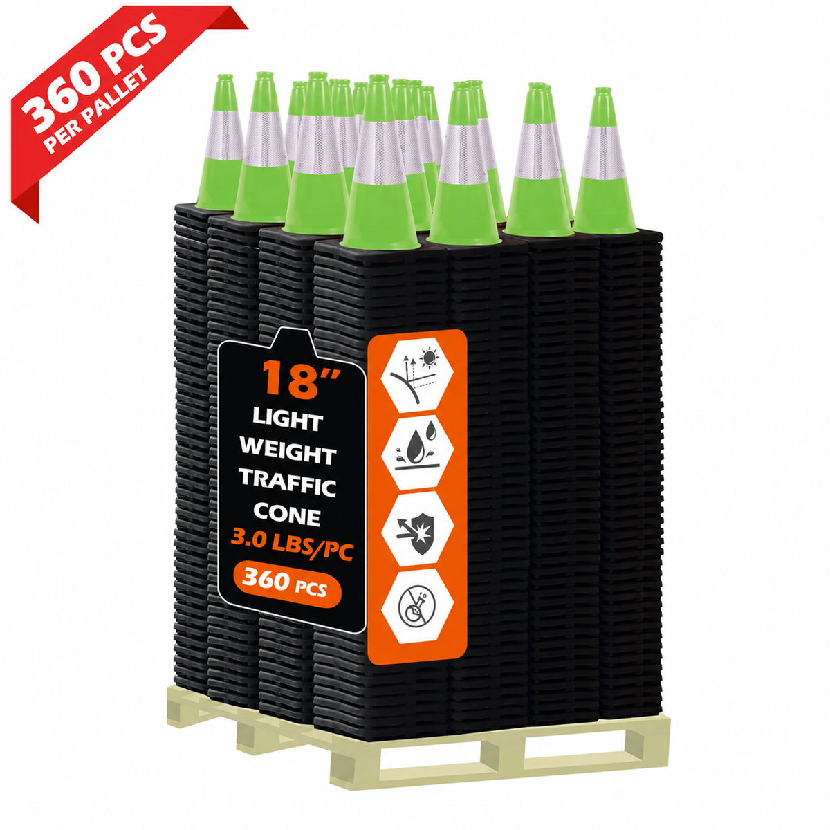 OranLite light weight traffic cones, 360 pieces per pallet