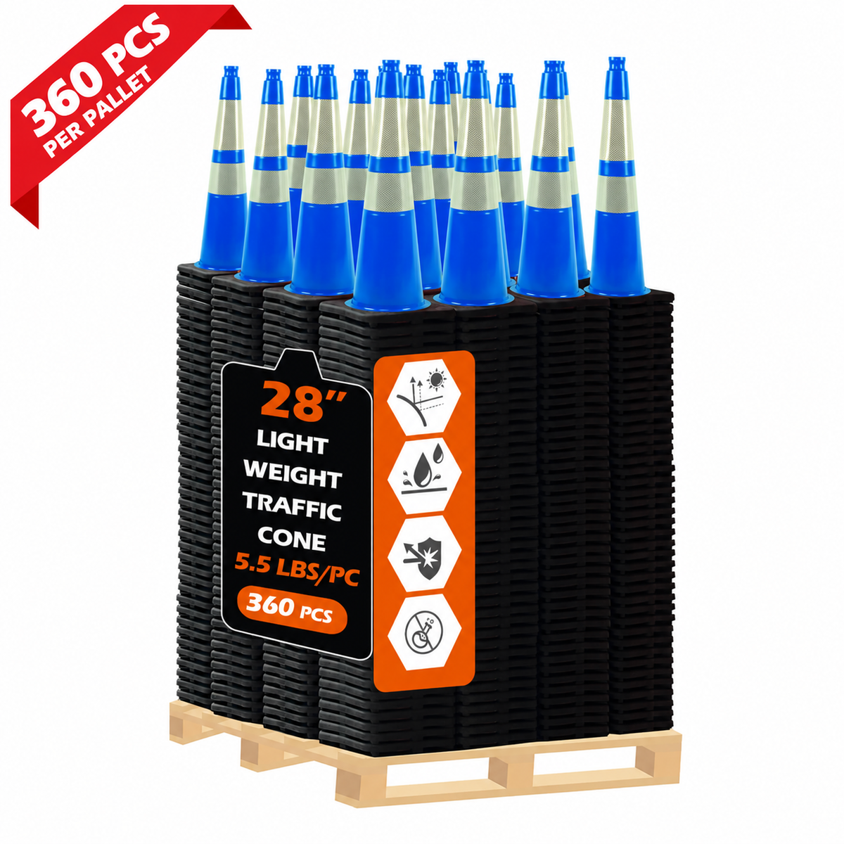 OranLite light weight traffic cones, 360 pieces per pallet
