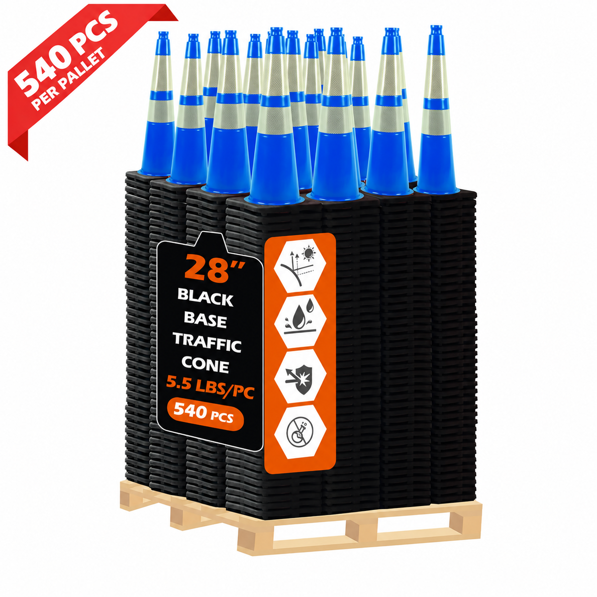 OranLite light weight traffic cones, 540 pieces per pallet