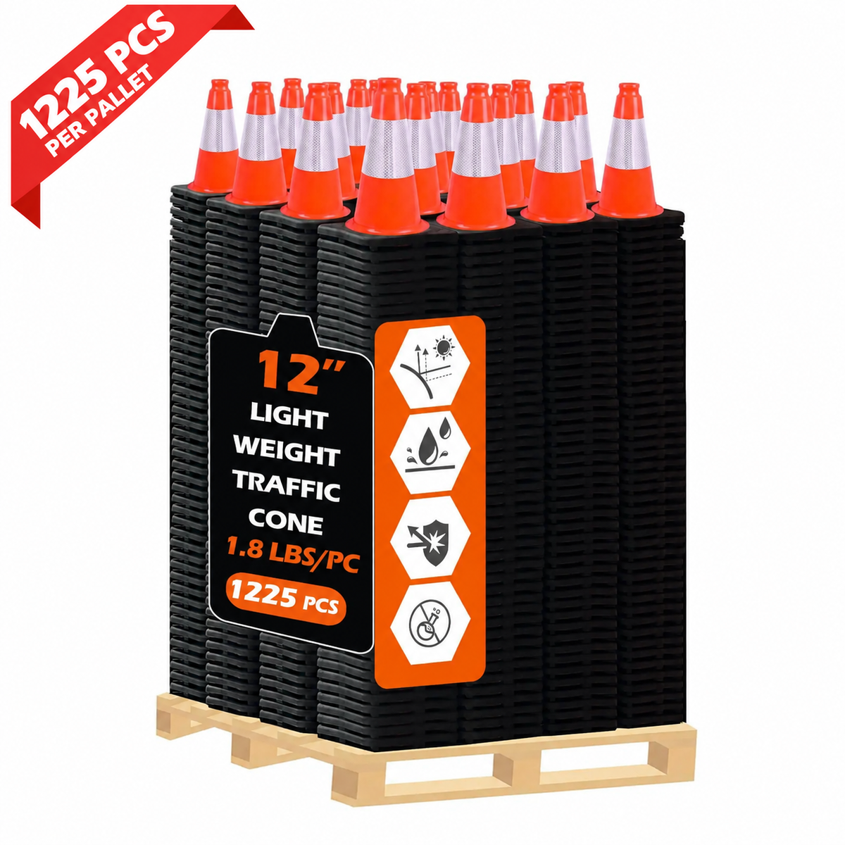 OranLite traffic cones, 1225 pieces per pallet