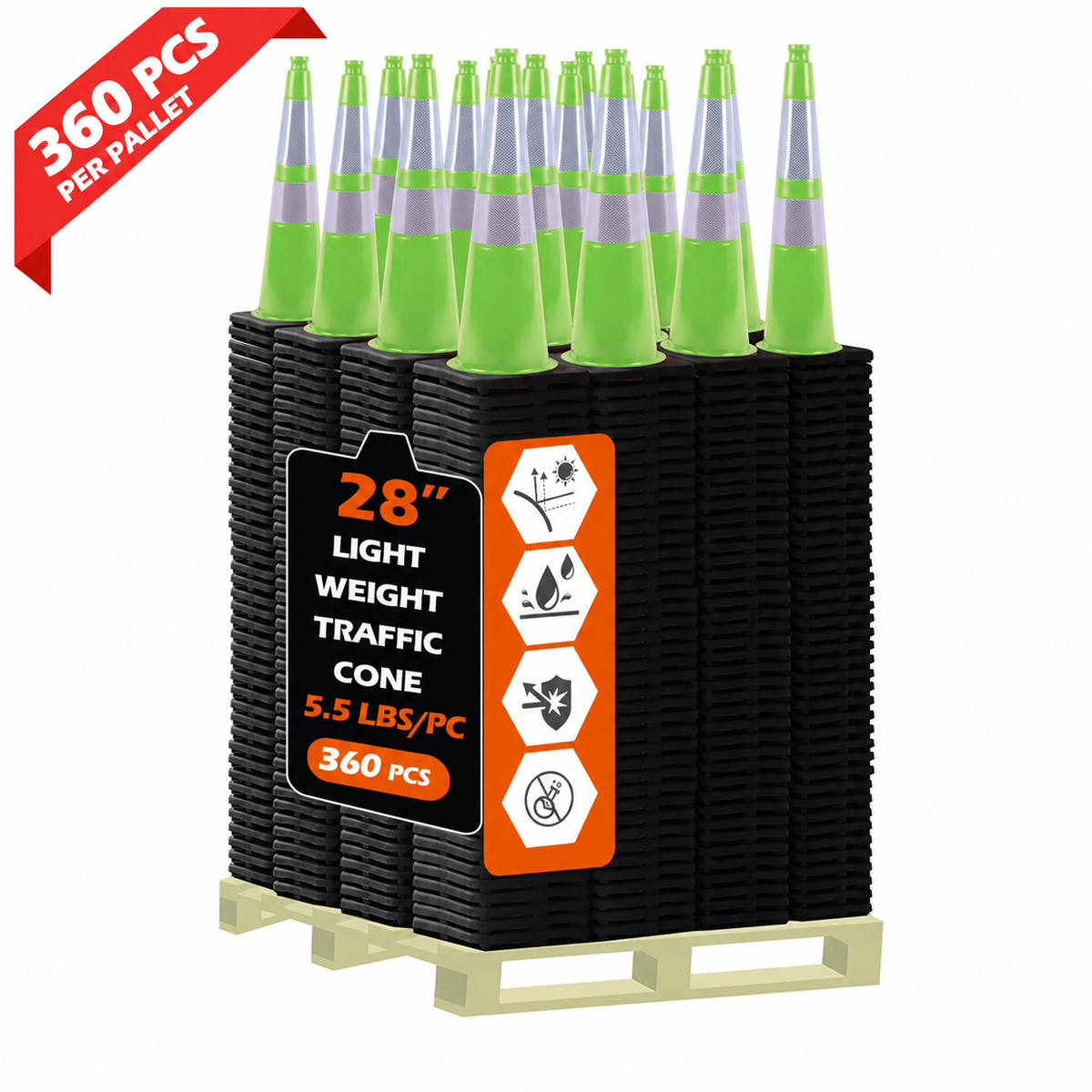OranLite 28 inch light weight traffic cones, 360 pieces per pallet