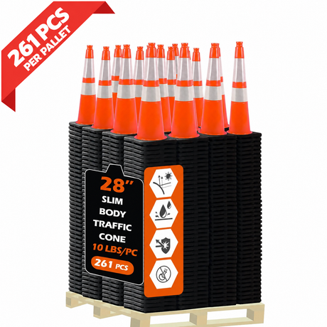 OranLite 28 inch slim body traffic cones, 261 pieces per pallet