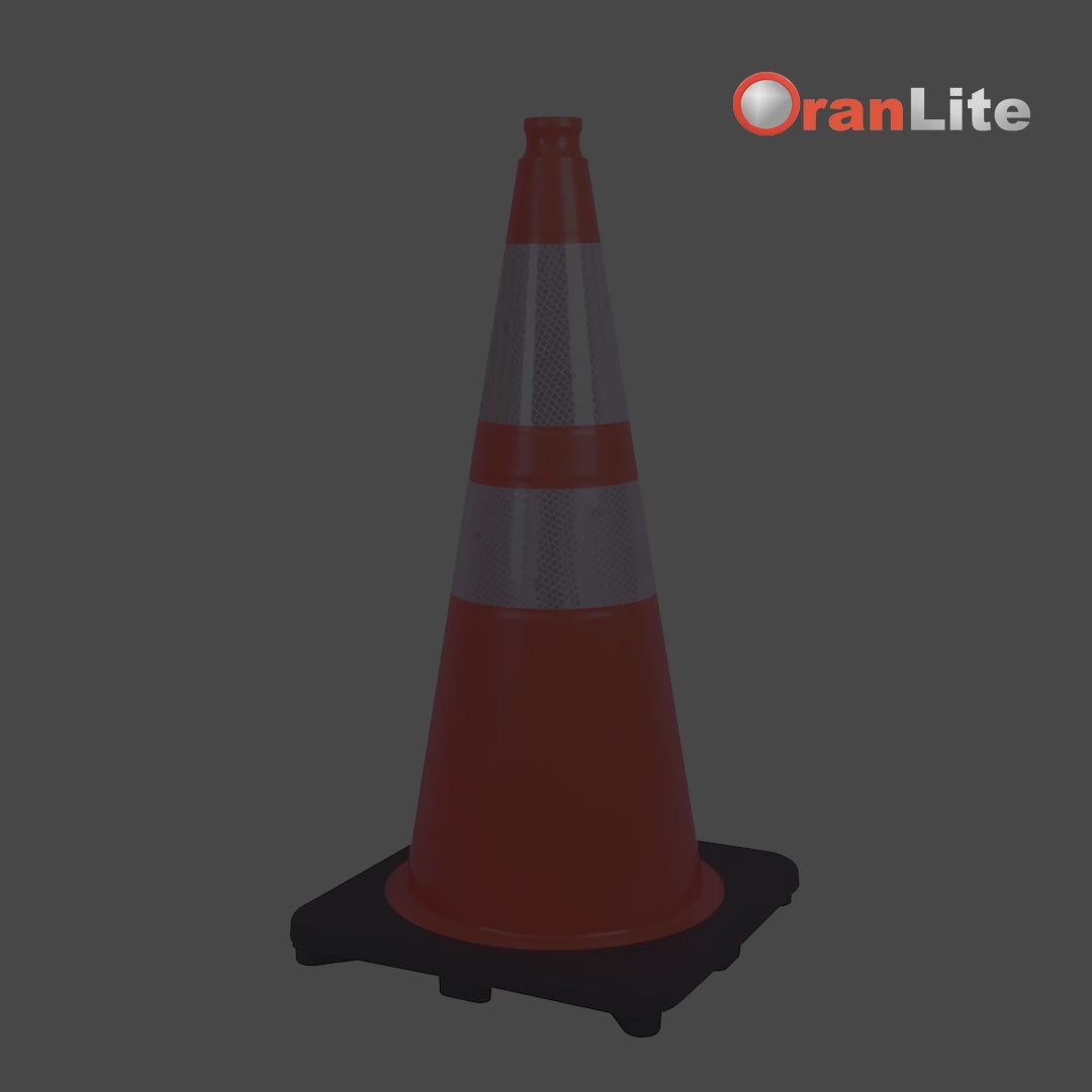 28" Black Base Slim Body Traffic Cone with 6+4" ASTM Type IV Reflective Collar