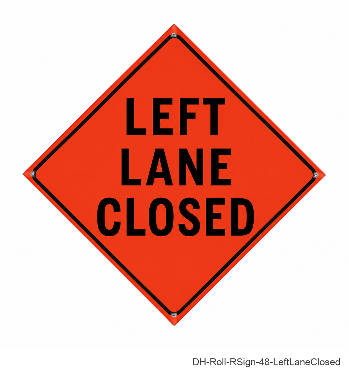 48 inch orange roll-up sign - Left Lane Closed - DH-Roll-RSign-48-LeftLaneClosed