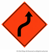 48 inch orange roll-up sign - Reverse Curve Right Arrow(Symbol) - DH-Roll-RSign-48-ReverseCurveRightArrowSymbol