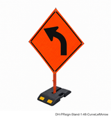 Curve Left Arrow(Symbol) reflective roll-up sign with weighted rubber base stand | SKU DH-PRsign-Stand-1-48-CurveLeftArrow