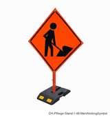 Men Working (Symbol) reflective roll-up sign with weighted rubber base stand | SKU DH-PRsign-Stand-1-48-MenWorkingSymbol