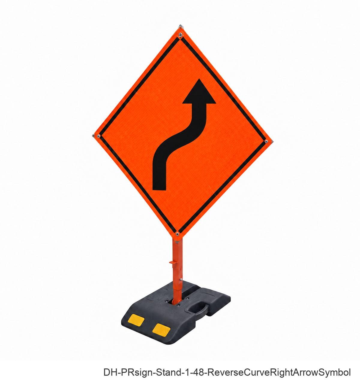 Reverse Curve Right Arrow(Symbol) reflective roll-up sign with weighted rubber base stand | SKU DH-PRsign-Stand-1-48-ReverseCurveRightArrowSymbol
